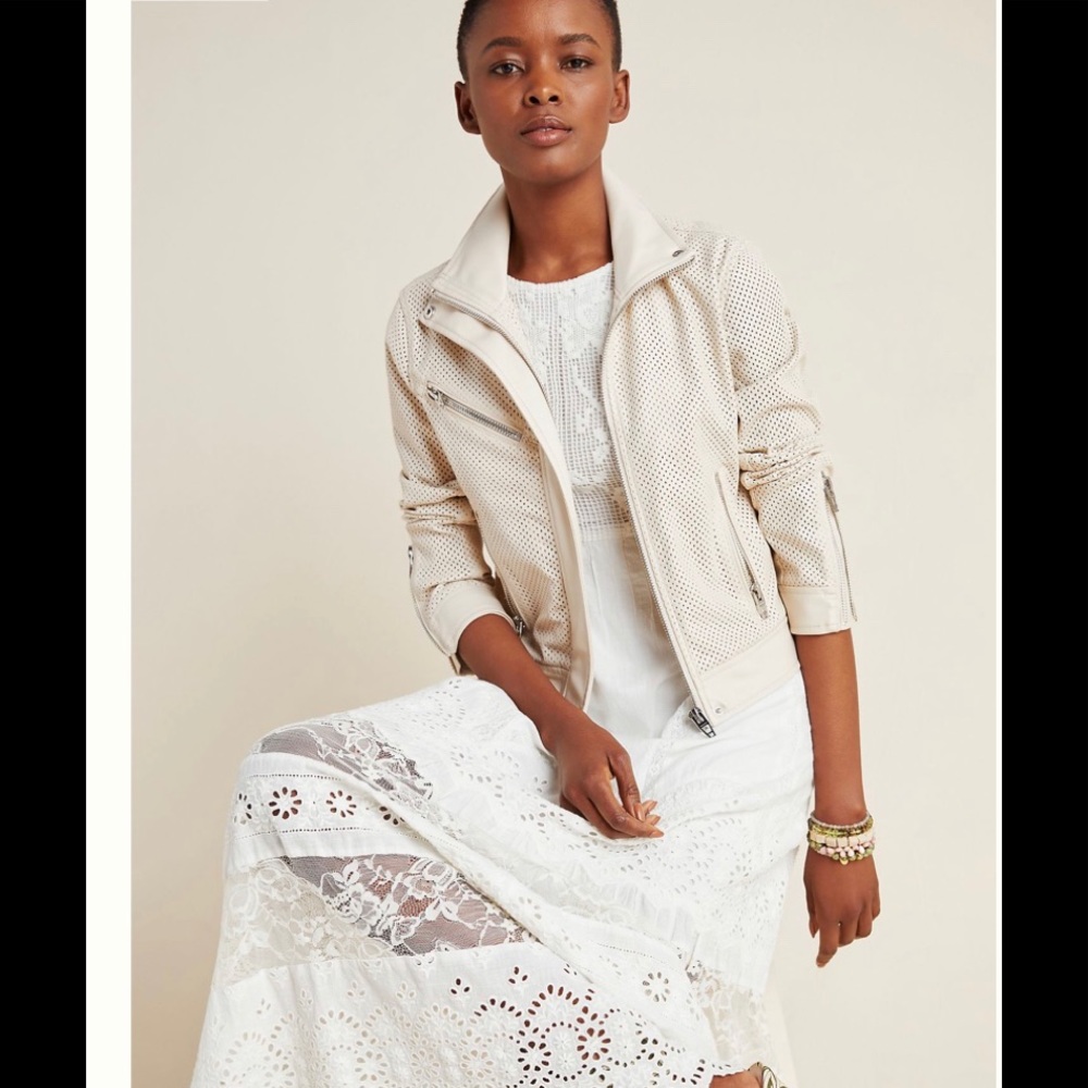 Anthropologie BlankNY Ivory perforated moto jacket